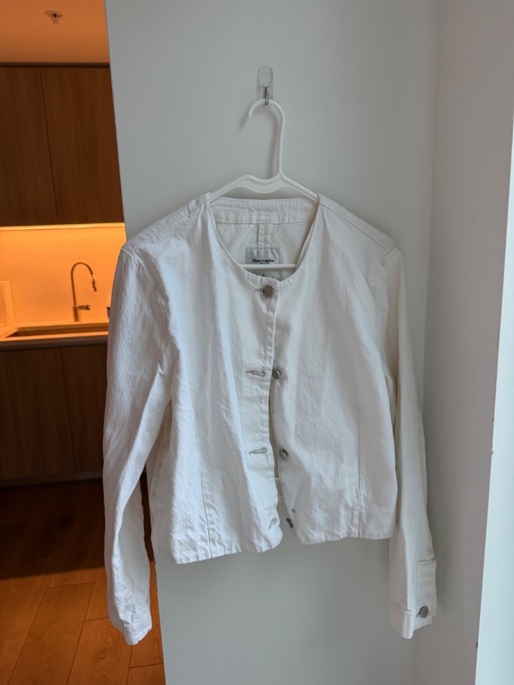 Abercrombie Collarless White Denim Jacket
